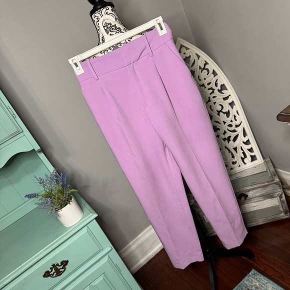 Zara High Waisted Straight Leg Trouser Pant Size Small Lilac Chic Preppy - Picture 2 of 11